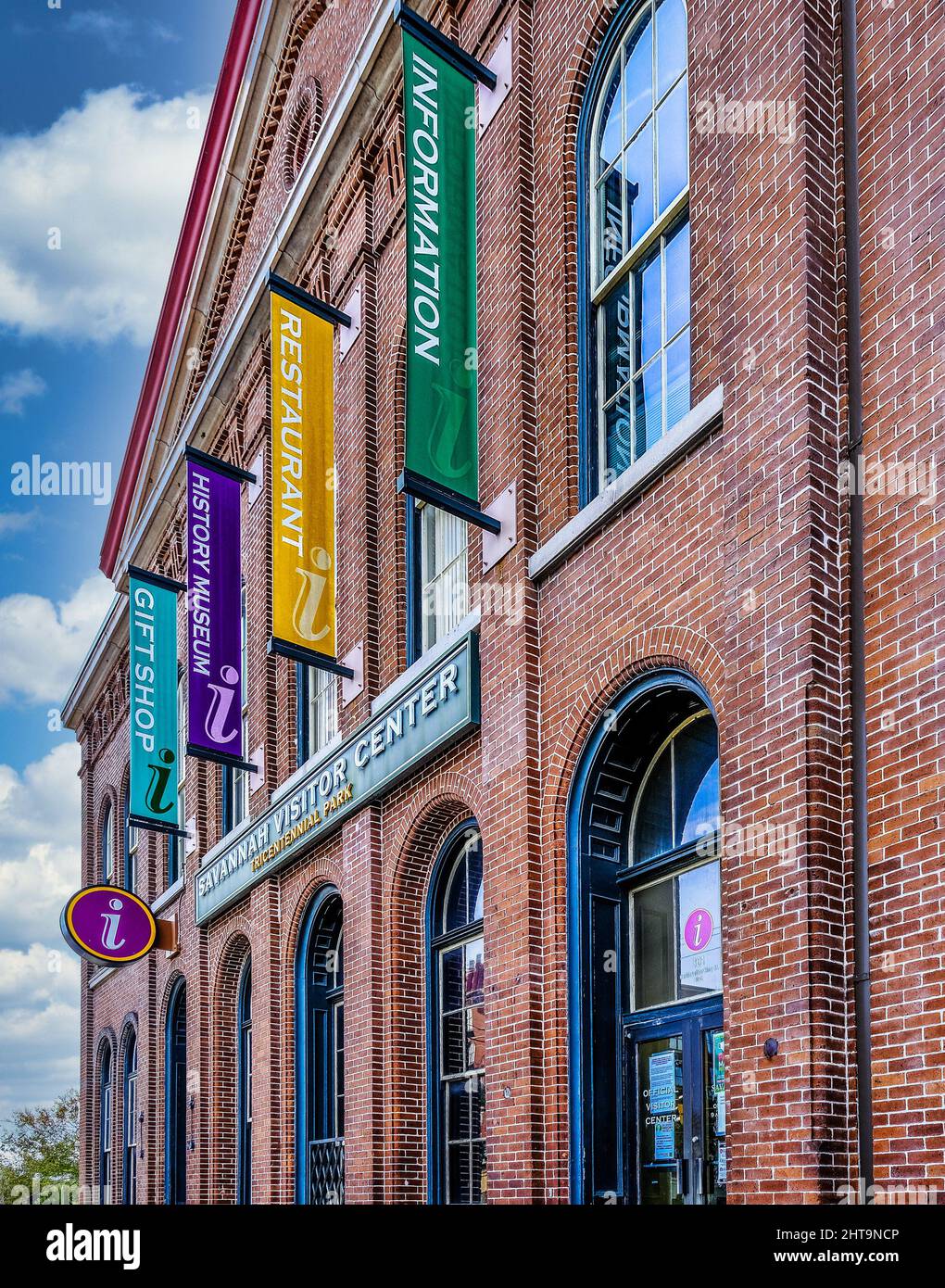 Banners on Savannah Visitors Center Stock Photo Alamy
