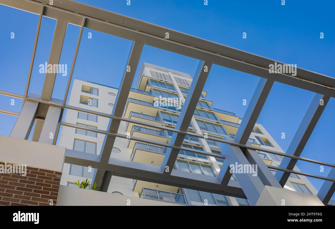 Facade detail of a modern high-rise apartment building. Abstract ...