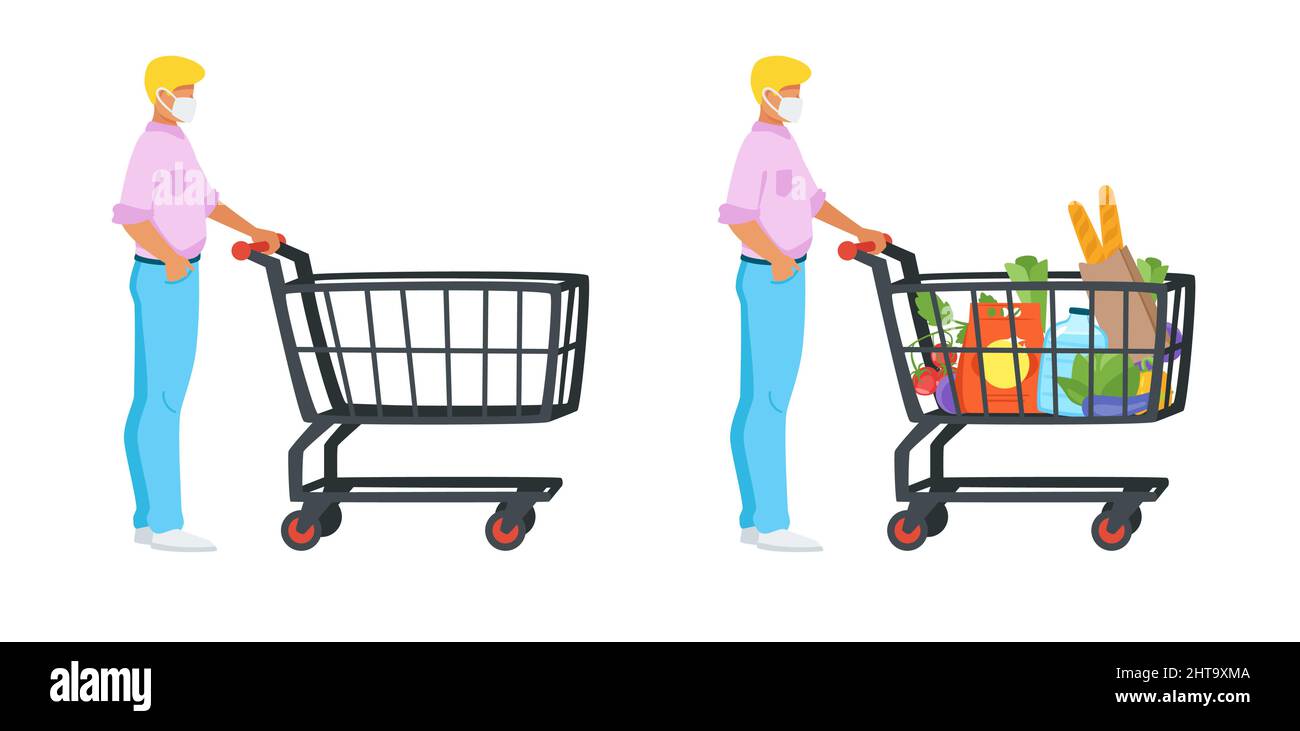 man with shopping cart full of products Stock Vector