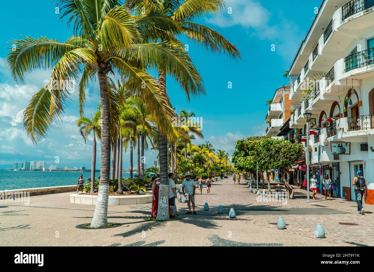 Group of tourists on the shores of Puerto Vallarta in Mexico Stock ...