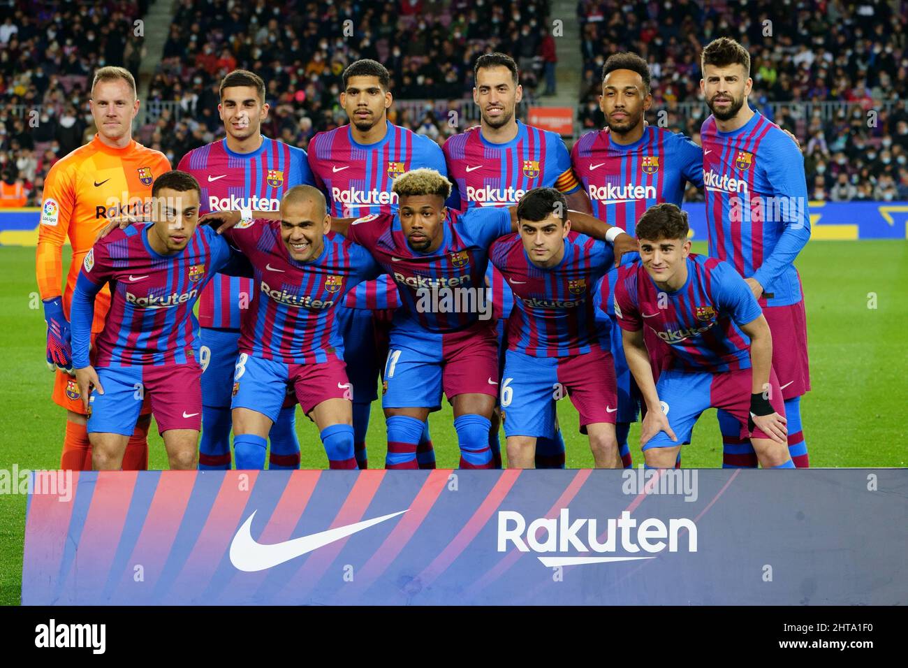 Barcelona, Spain. 27th February 2022; Nou Camp, Barcelona, Spain: La Liga  football, FC Barcelona versus Athletic Club: FC Barcelona line up Credit:  Action Plus Sports Images/Alamy Live News Stock Photo - Alamy