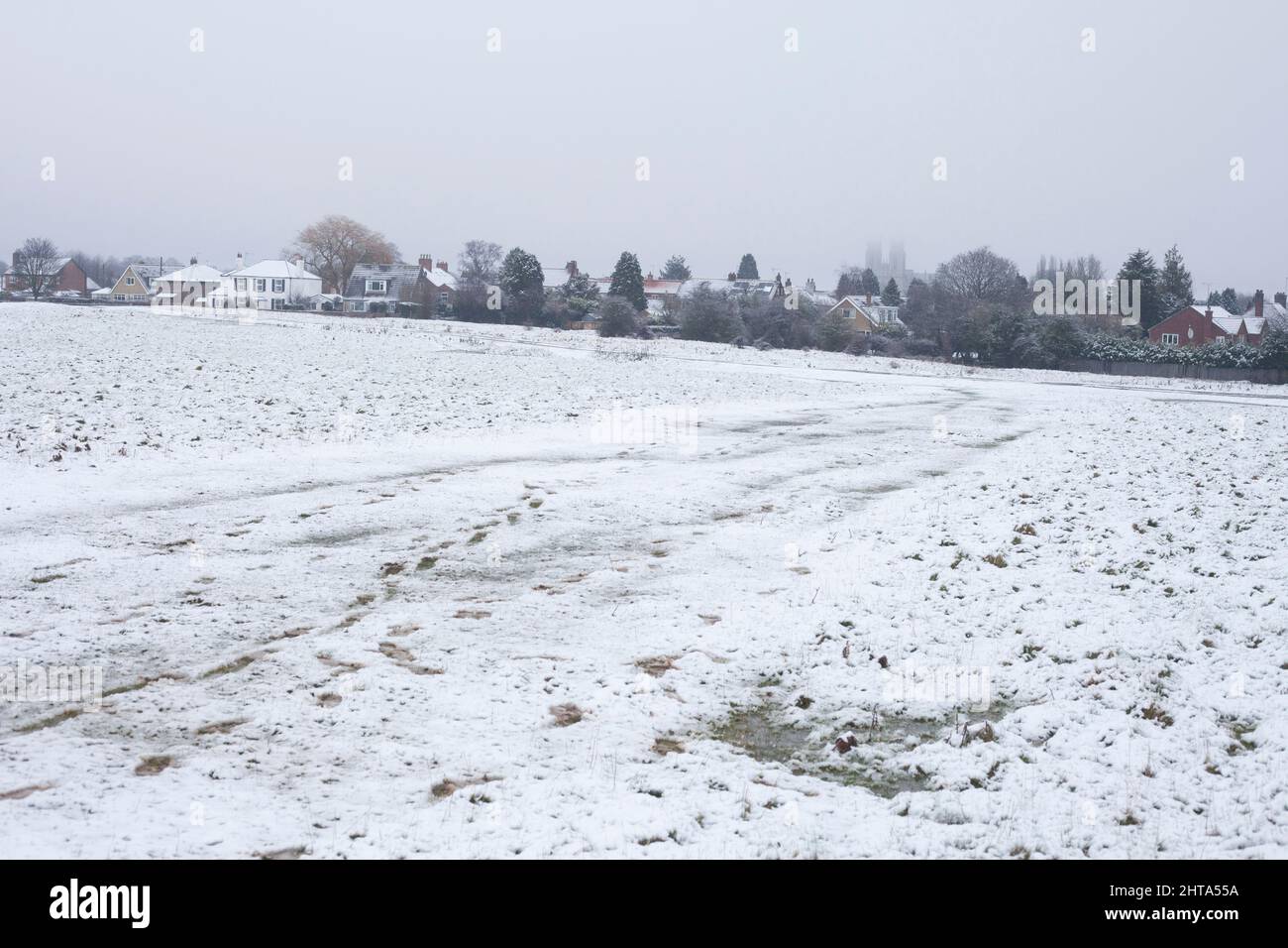 Snow in Beverley, East Yorkshire UK following storm Eunice February 2022 Stock Photo