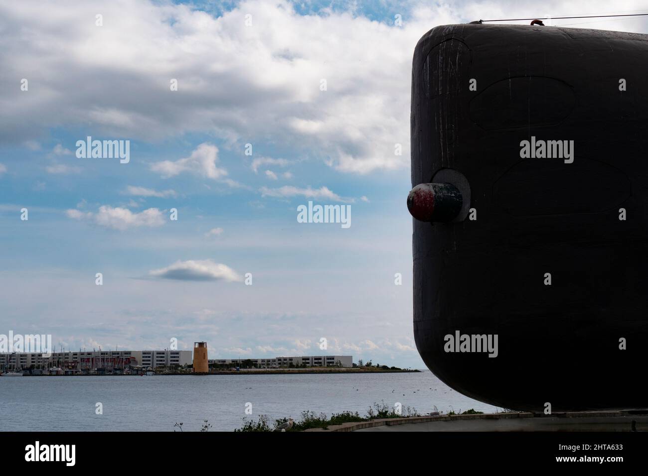Bow of a submarine with torpedo on the Baltic Sea, Germany, island Fehmarn Stock Photo