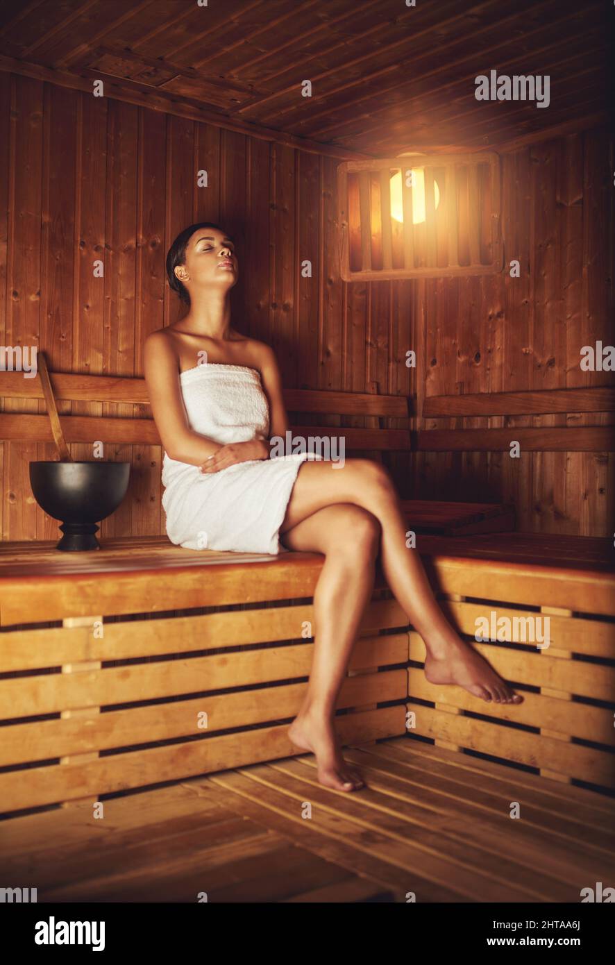 Woman in sauna natural sauna hi-res stock photography and images - Alamy