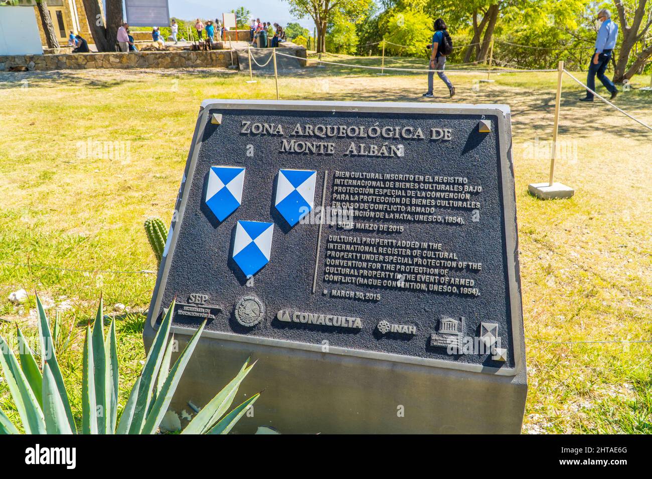 UNESCO World Heritage plaque in the Zapotec Archaeological Zone of