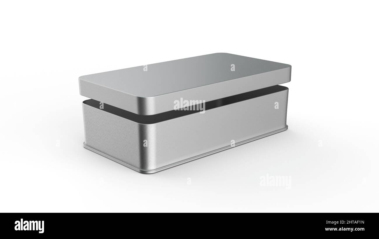 3D rendering of a silver pencil box isolated on white background Stock ...