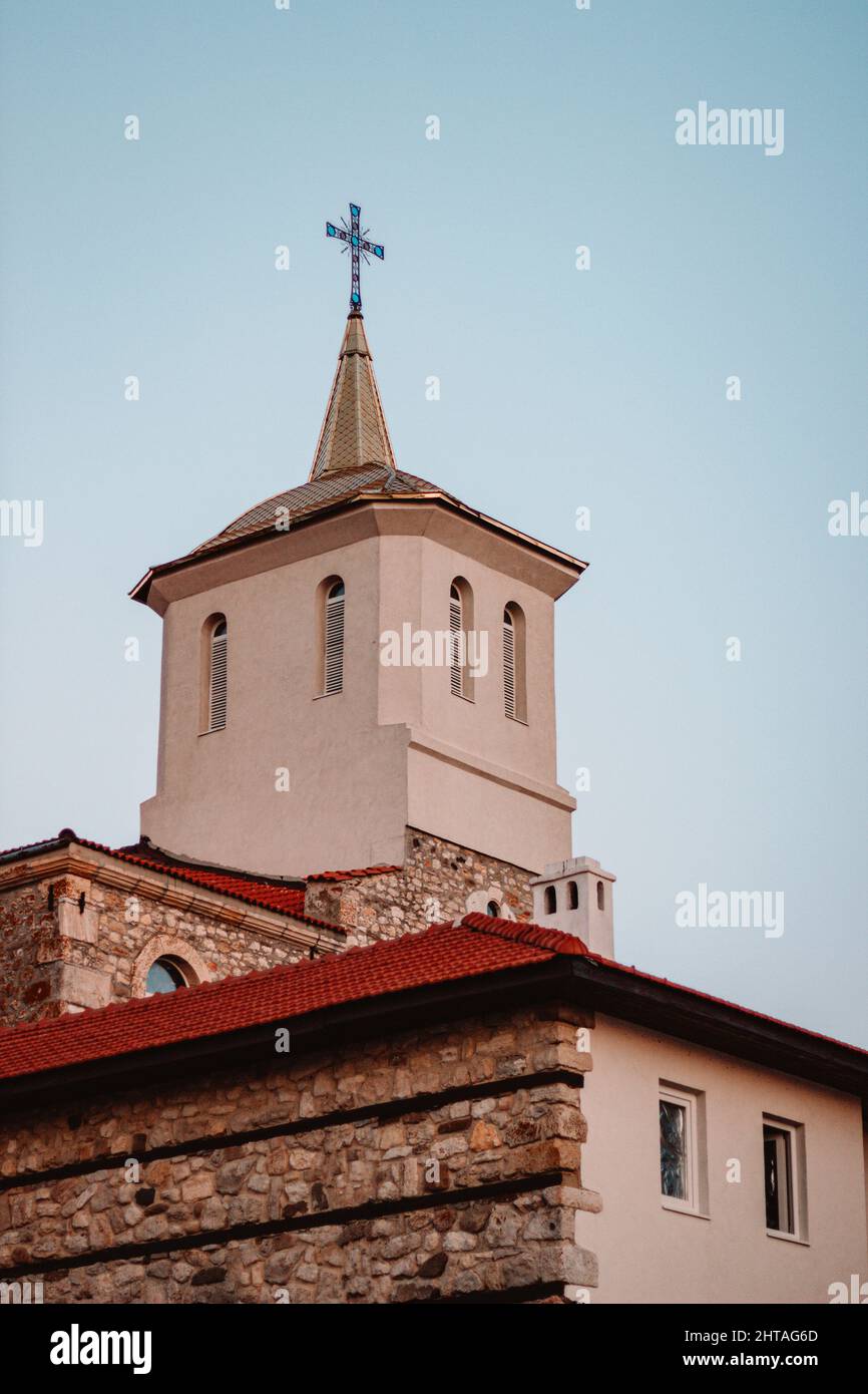 Vertical shot of the cross on top of a church Stock Photo - Alamy