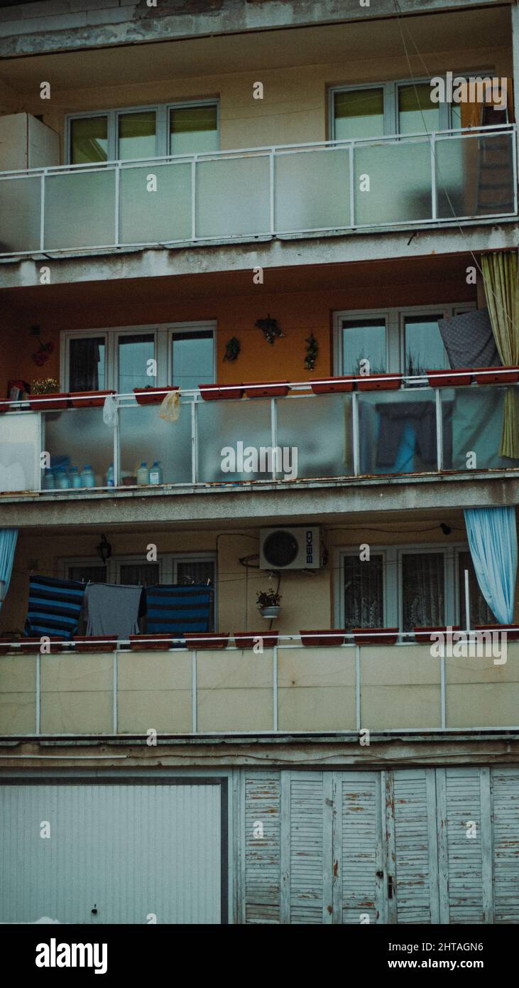 Closeup of a building with balconies Stock Photo - Alamy