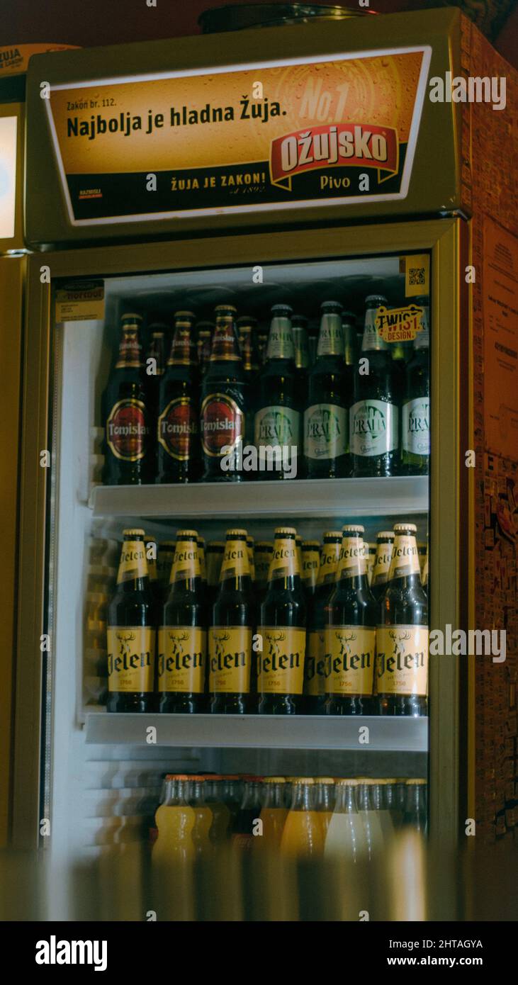 Closeup of beers in the fridge Stock Photo Alamy