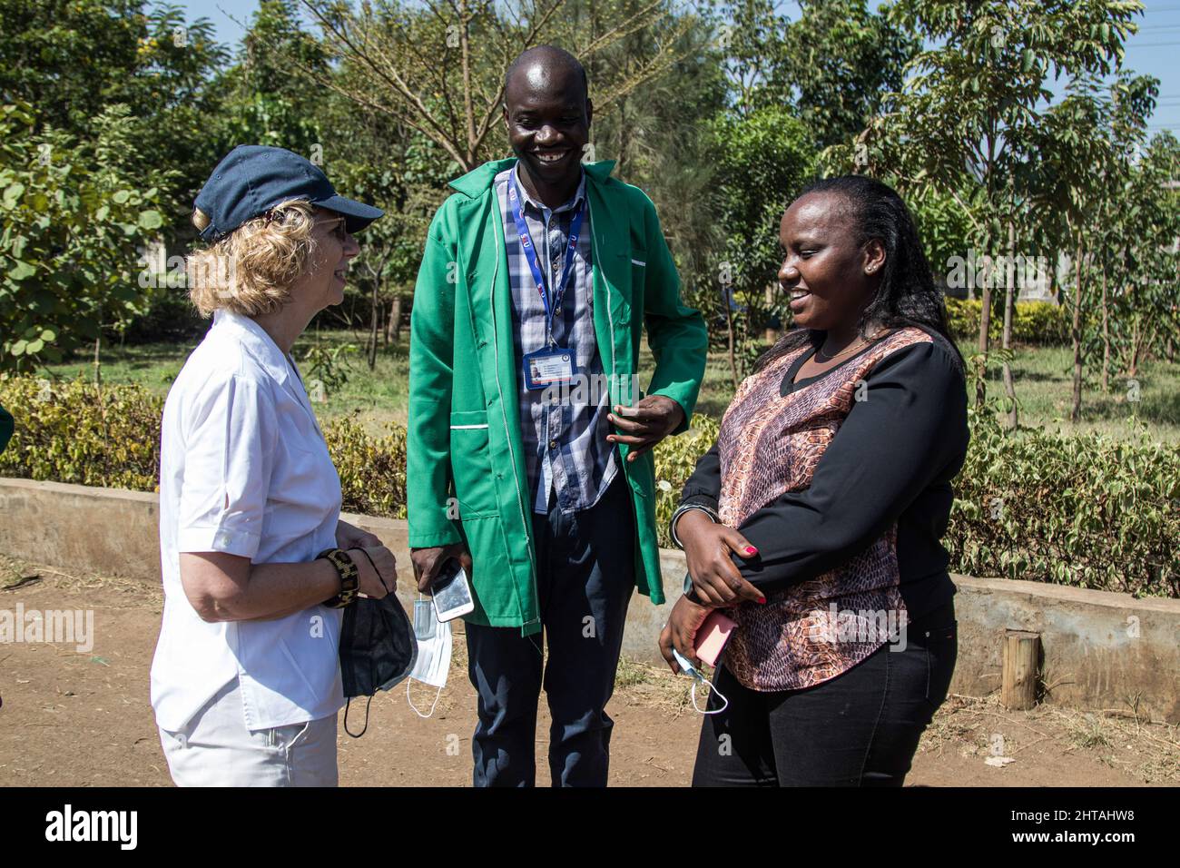 Inger Andersen (L), Executive Director of the United Nations Environment Programme(UNEP) talks with Maureen Njeri Nairobi Metropolitan Service Director of Environment, Water and Sanitation Services Ibrahim Otieno (C) listens during a field trip to Dandora Dumping site ahead of the Fifth Session of the United Nations Environment Assembly (UNEA-5).Discussions to chart a way forward for a global plastic treaty to address the growing problem of plastic pollution are set to begin this week during the United Nations Environmental Assembly UNEA 5.2). With two draft resolutions on the table, member c Stock Photo