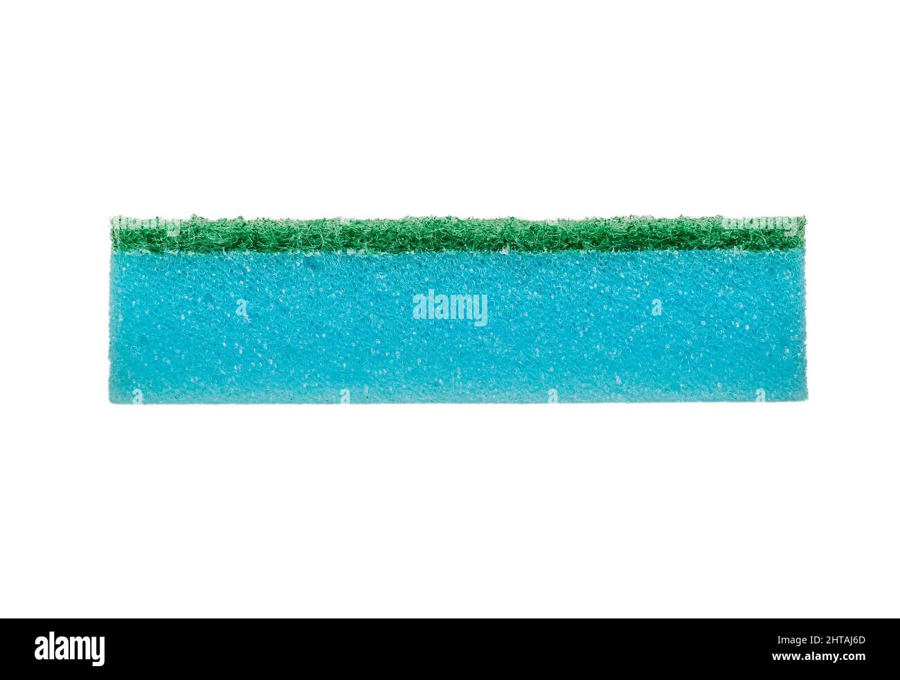 Hygiene Blue foam sponge for washing dishes closeup on a white