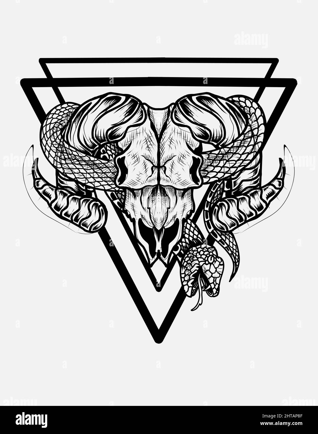 illustration vector goat skull head wit snake Stock Vector