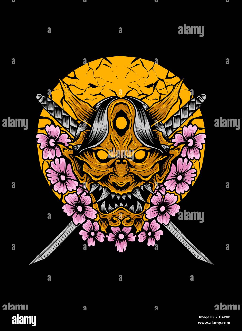 illustration vector oni mask with sakura flower Stock Vector