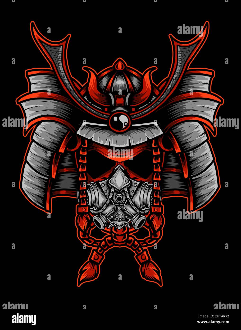 illustration vector samurai mask on black background Stock Vector