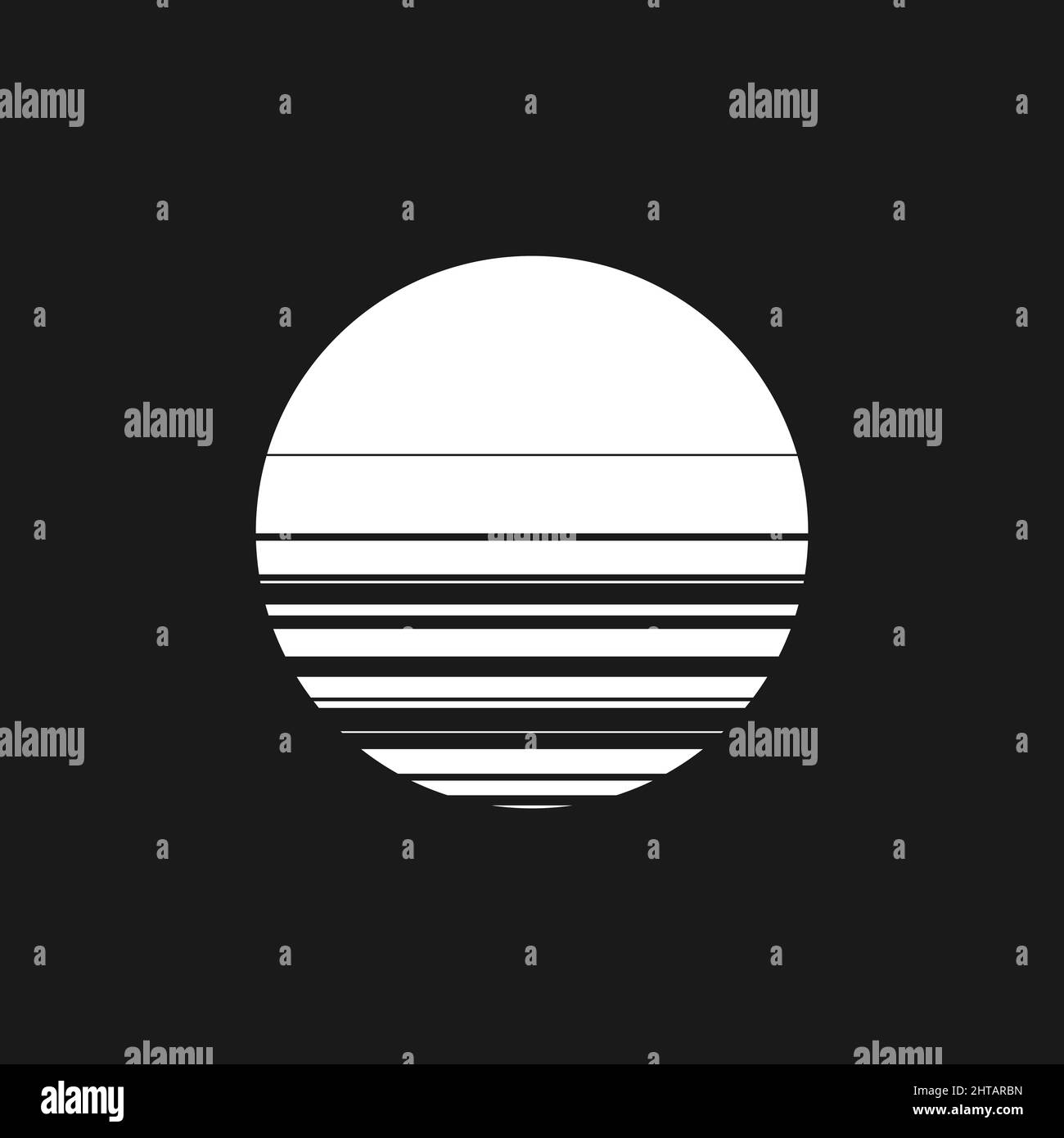 Retrowave black and white sun, sunset or sunrise 1980s style. Synthwave circle shape. Retrowave design element for retrowave style projects. Vector Stock Vector
