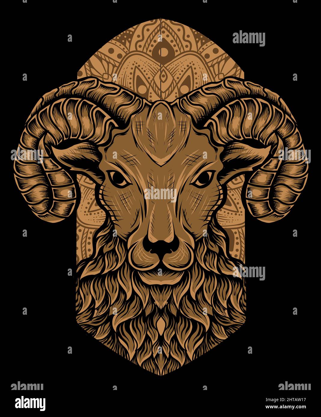 Illustration vector sheep head on black background. Stock Vector
