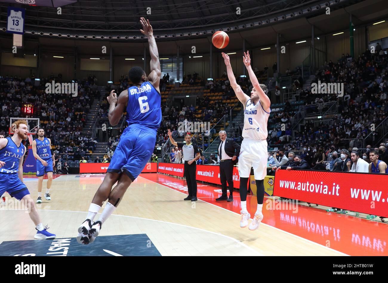 Jon Axel Gudmundsson (Iceland) during the FIBA World Cup 2023 qualifiers game Italy Vs. Iceland at the Paladozza sports palace in Bologna, February 27, 2022 - Photo: Michele Nucci Stock Photo
