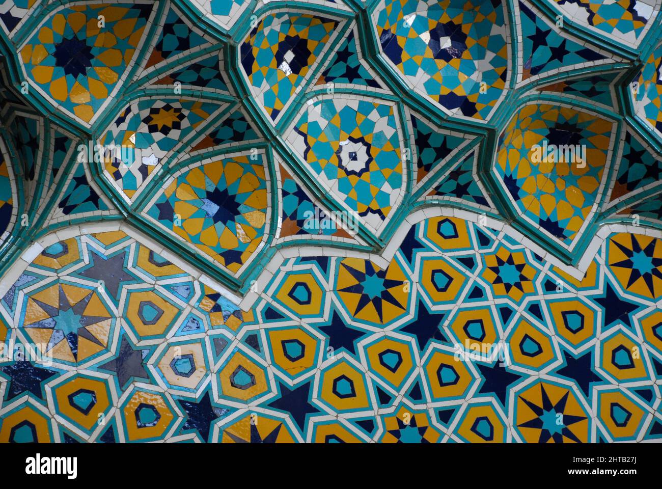 Islam Yellow Closeup shot of a beautiful Islamic yellow and blue mosaic in Malaysia ...