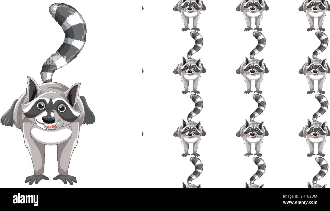 Seamless design of raccoon on white background illustration Stock ...
