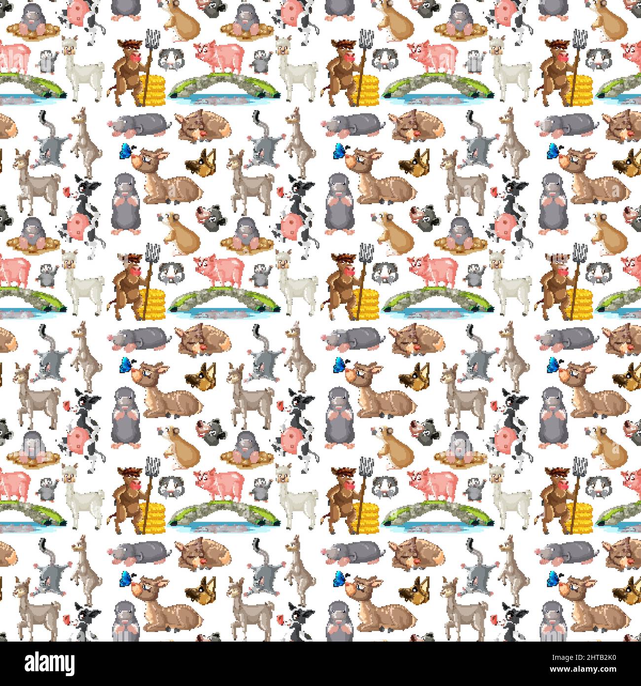 Funny squirrel with nuts on white background seamless illustration Stock Vector