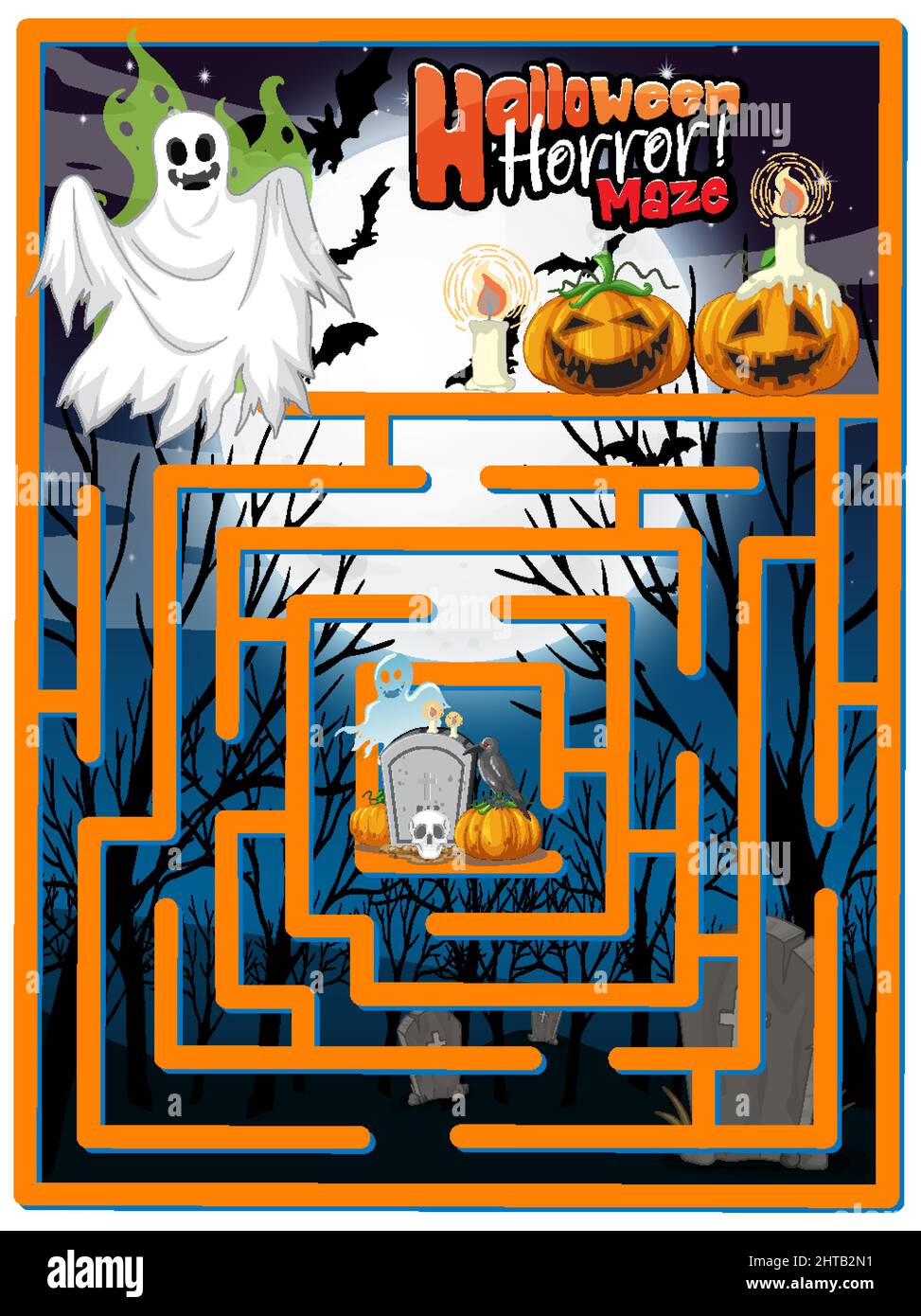 Maze game finds the zombie's way to gravestone illustration Stock ...