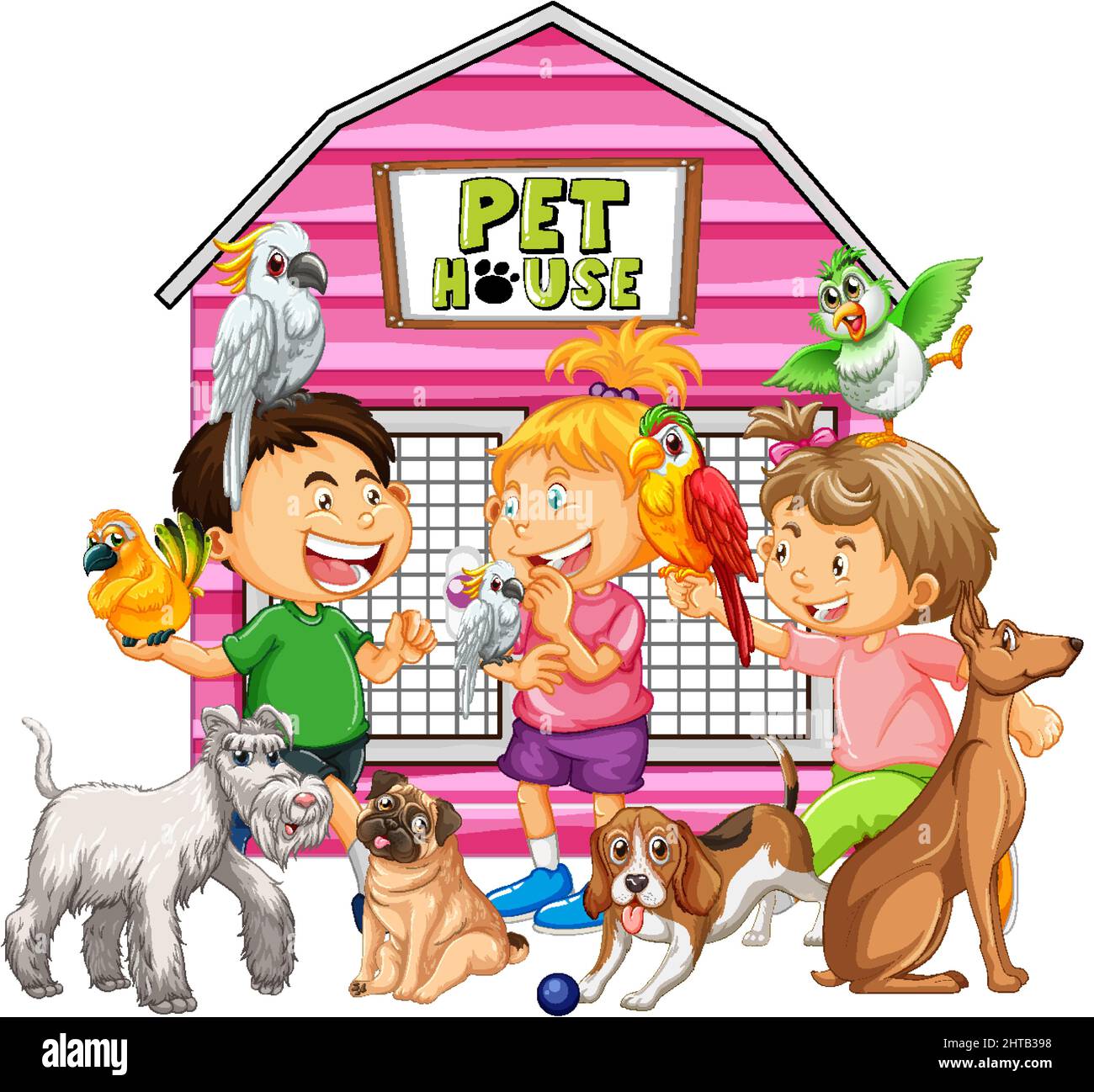 Children with their pet in cartoon style illustration Stock Vector ...