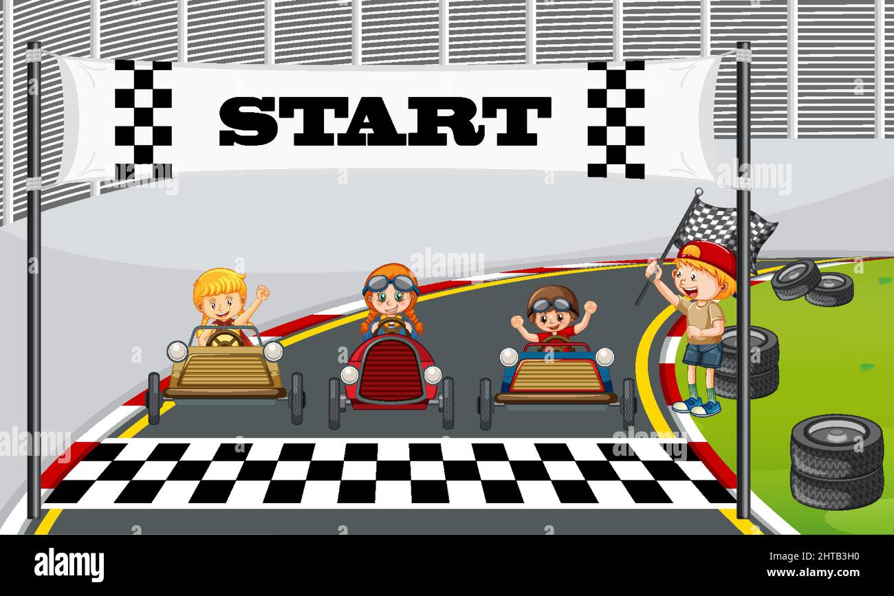 Soapbox derby scene with children racing car illustration Stock Vector ...