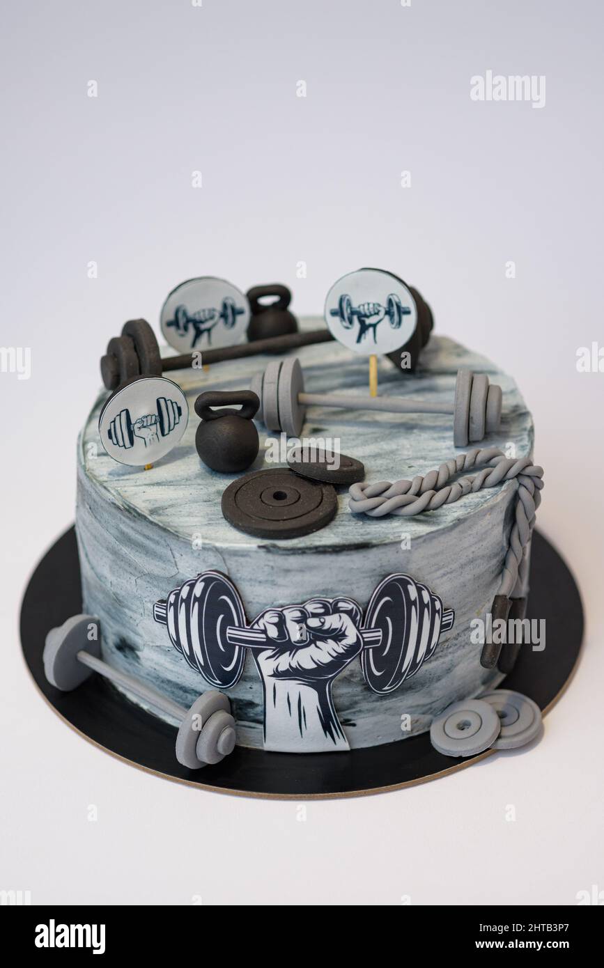 A photo of gym theme cake design Stock Photo