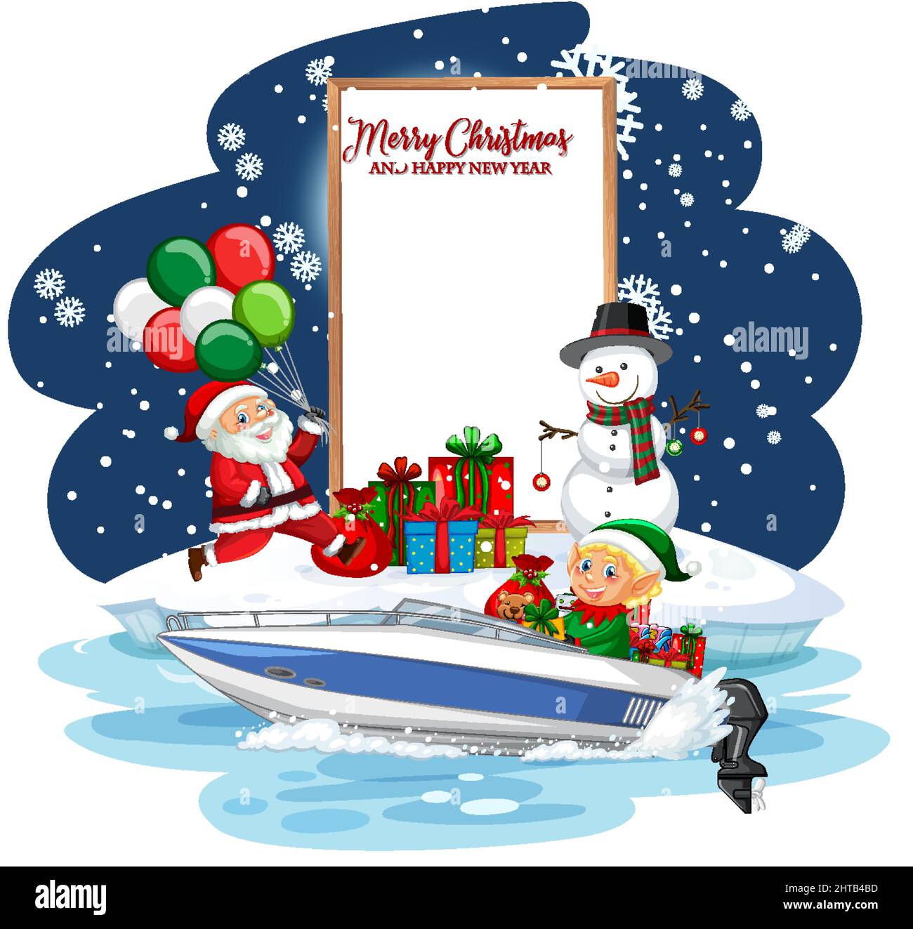 Empty banner with Santa Claus and friends illustration Stock Vector ...