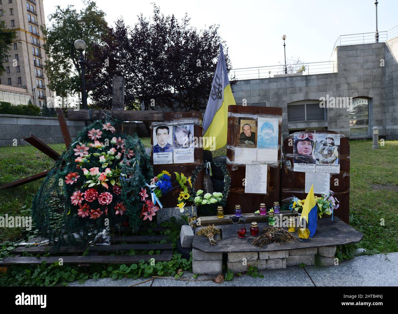 Memorials for protesters who died during the Revolution of Dignity near independence square in Kyiv, Ukraine. Stock Photo