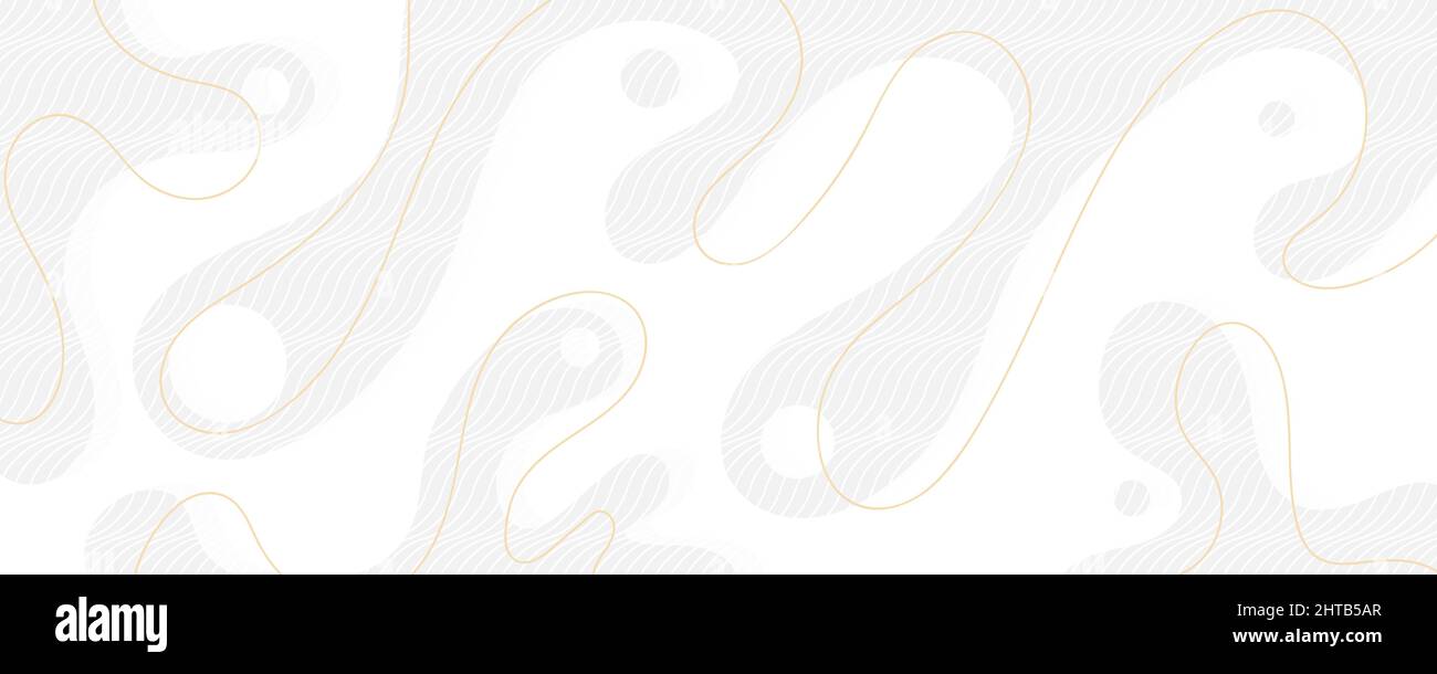 Abstract luxury white fluid design with gold line wavy style template. Liquid of wave artwork for header space background. Illustration vector Stock Vector
