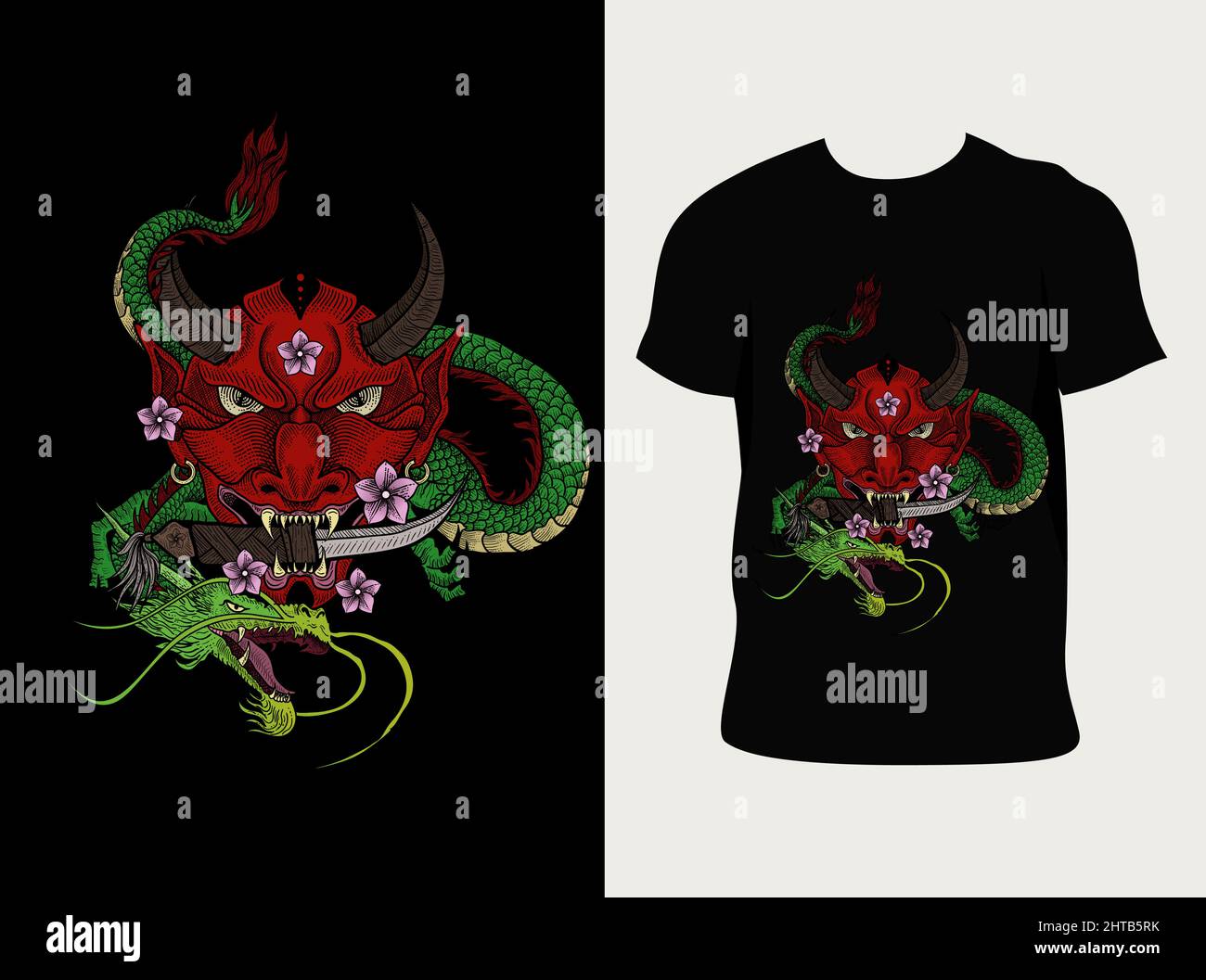 illustration vector oni mask with Dragon Stock Vector