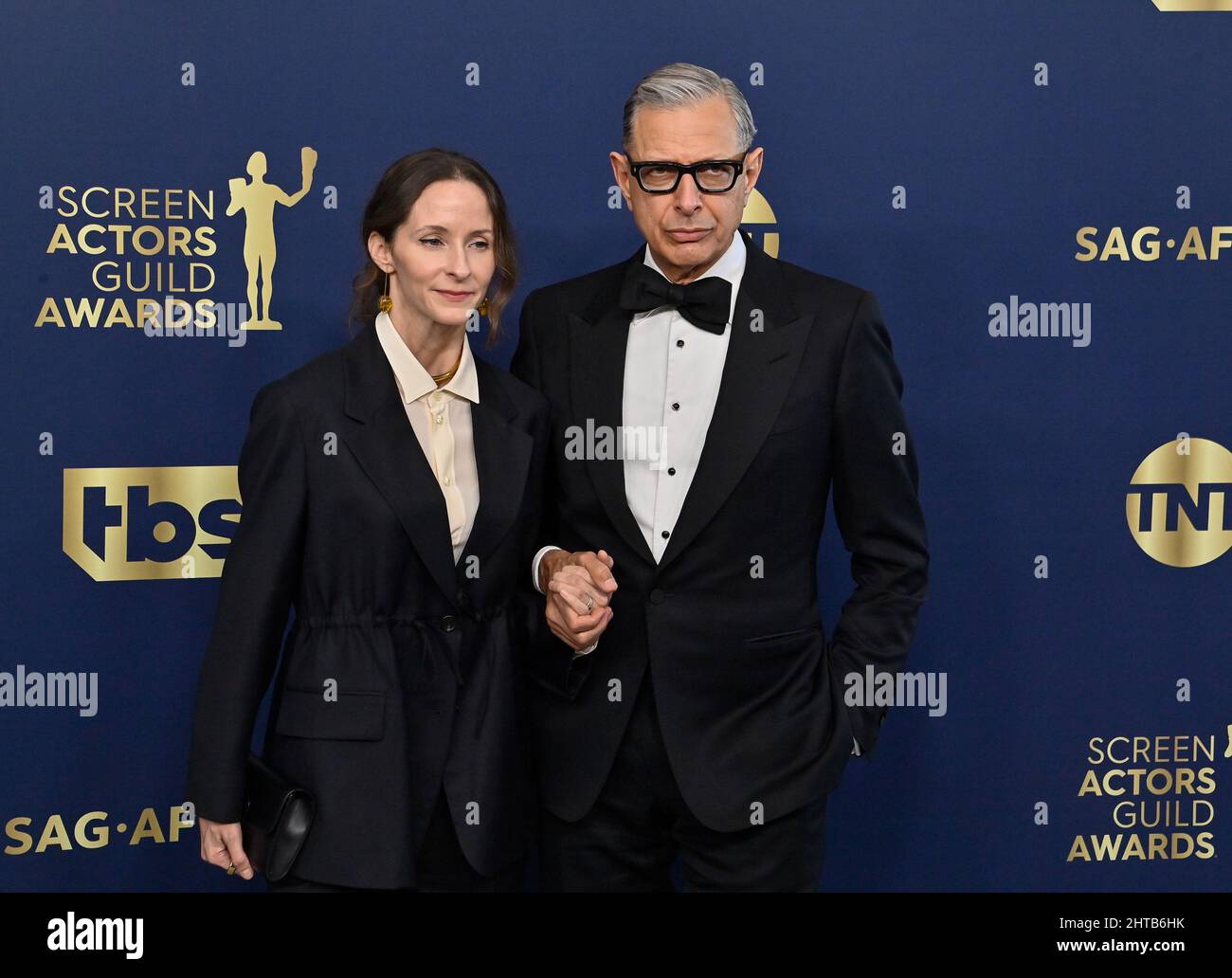 Santa Monica, United States. 27th Feb, 2022. Emilie Livingston (L) and Jeff Goldblum attend the 28th annual SAG Awards held at The Barker Hangar in Santa Monica, California on Sunday, February 27, 2022. The Screen Actors Guild Awards was broadcast live on TNT and TBS. Photo by Jim Ruymen/UPI Credit: UPI/Alamy Live News Stock Photo