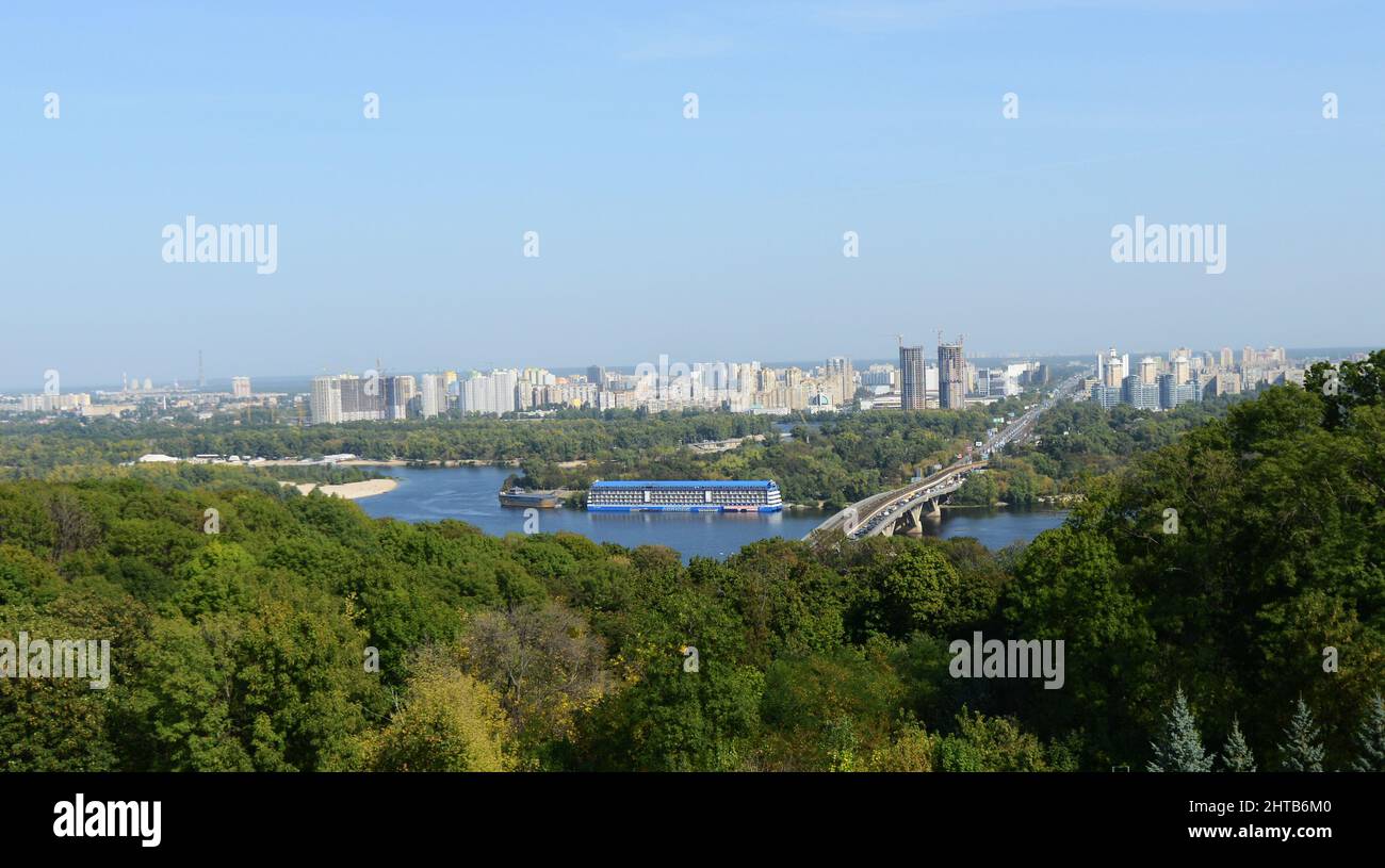 A view of the Metro bridge over the Dnieper river in Kyiv, Ukraine. Stock Photo