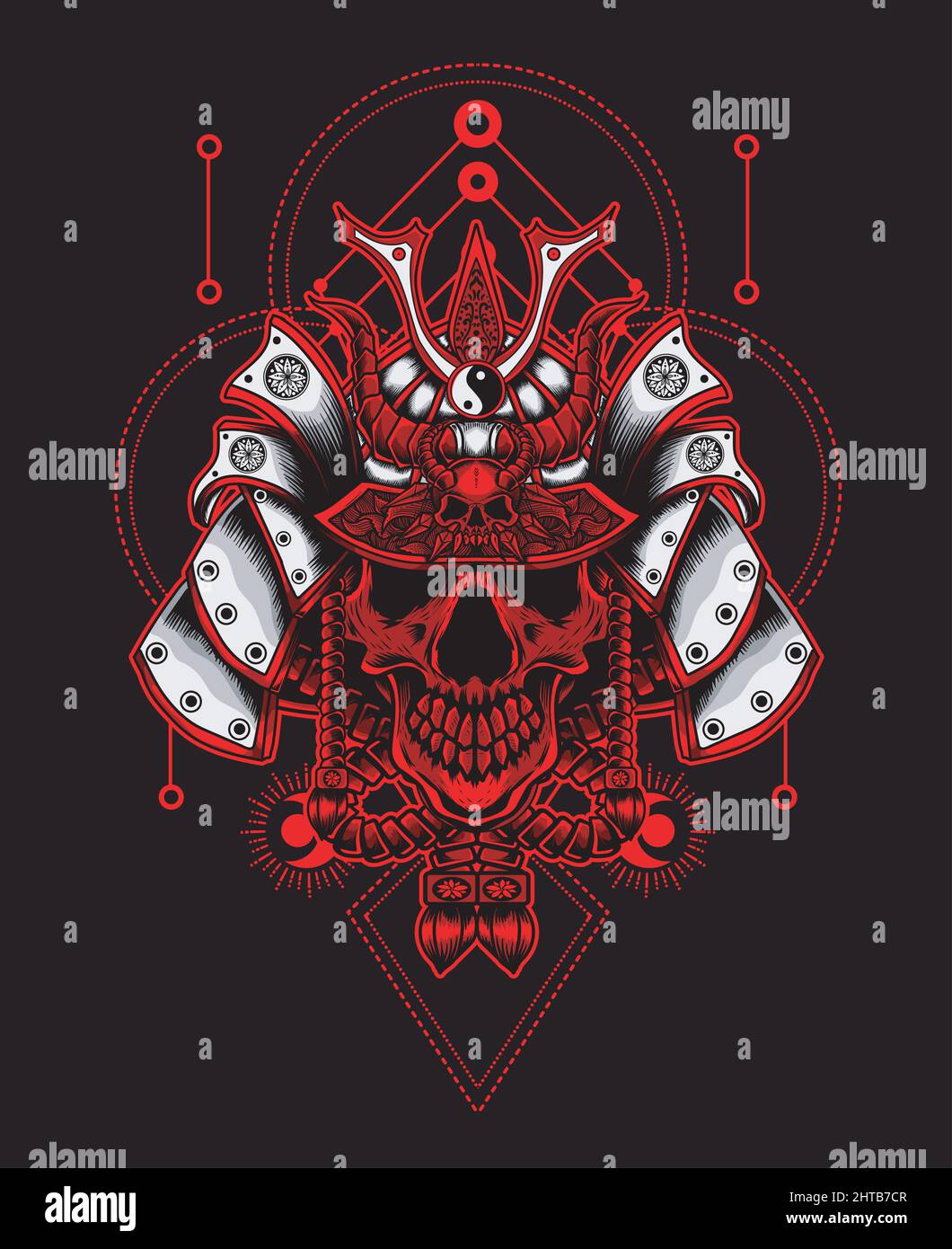 illustration vector samurai skull head with sacred geometry Stock Vector