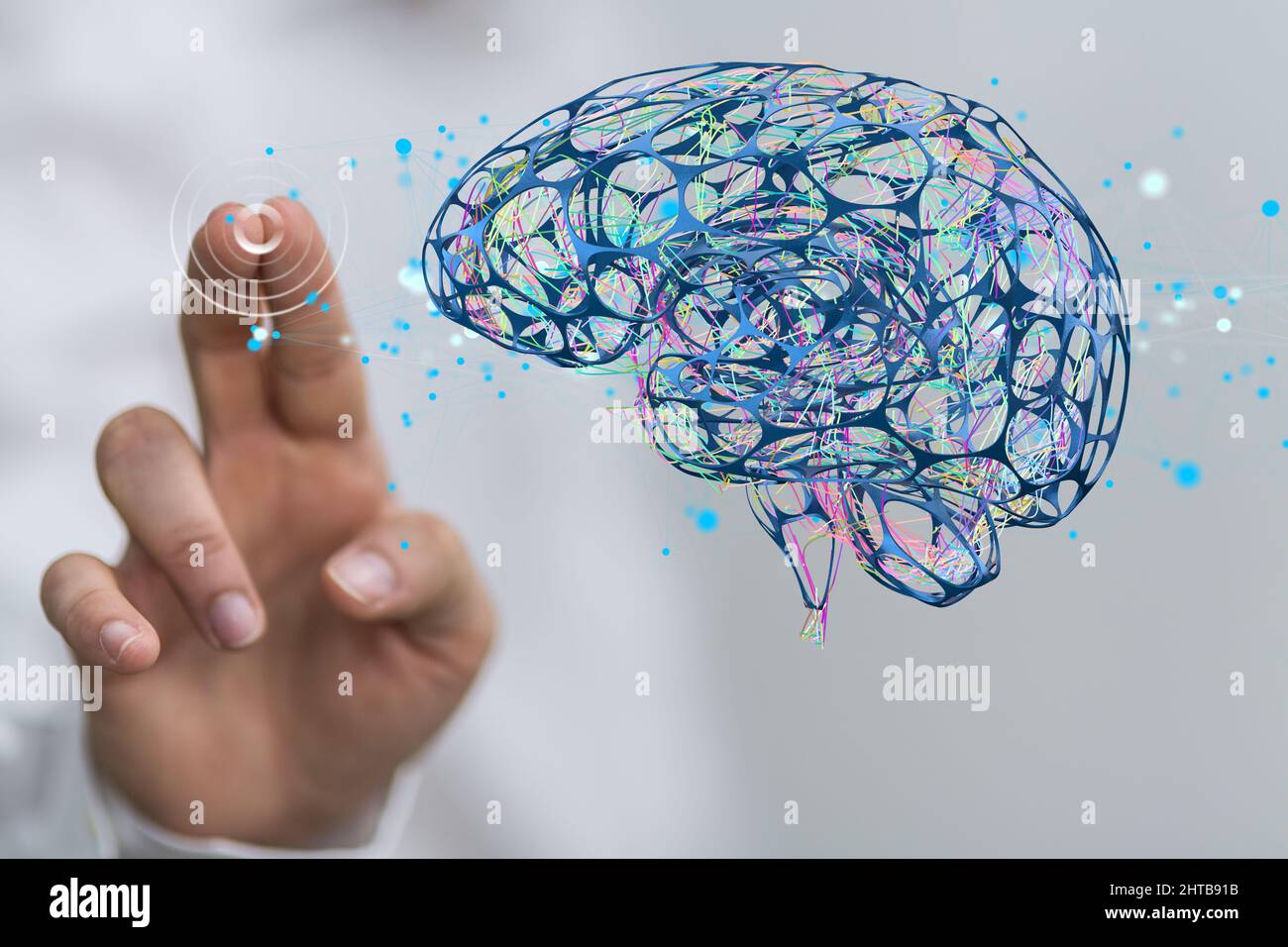 3D rendering of an Artificial Intelligence human brain with a man ...