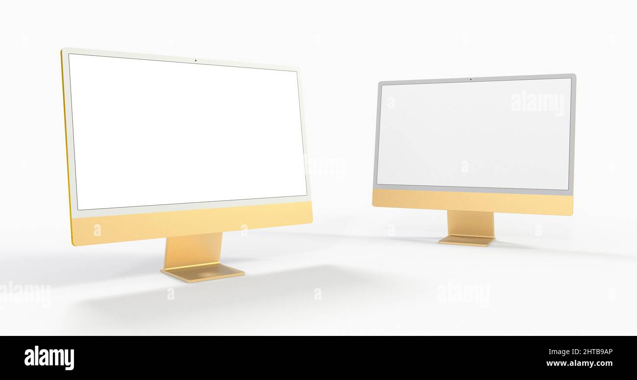 3D rendering of computer displays with blank white screens Stock Photo