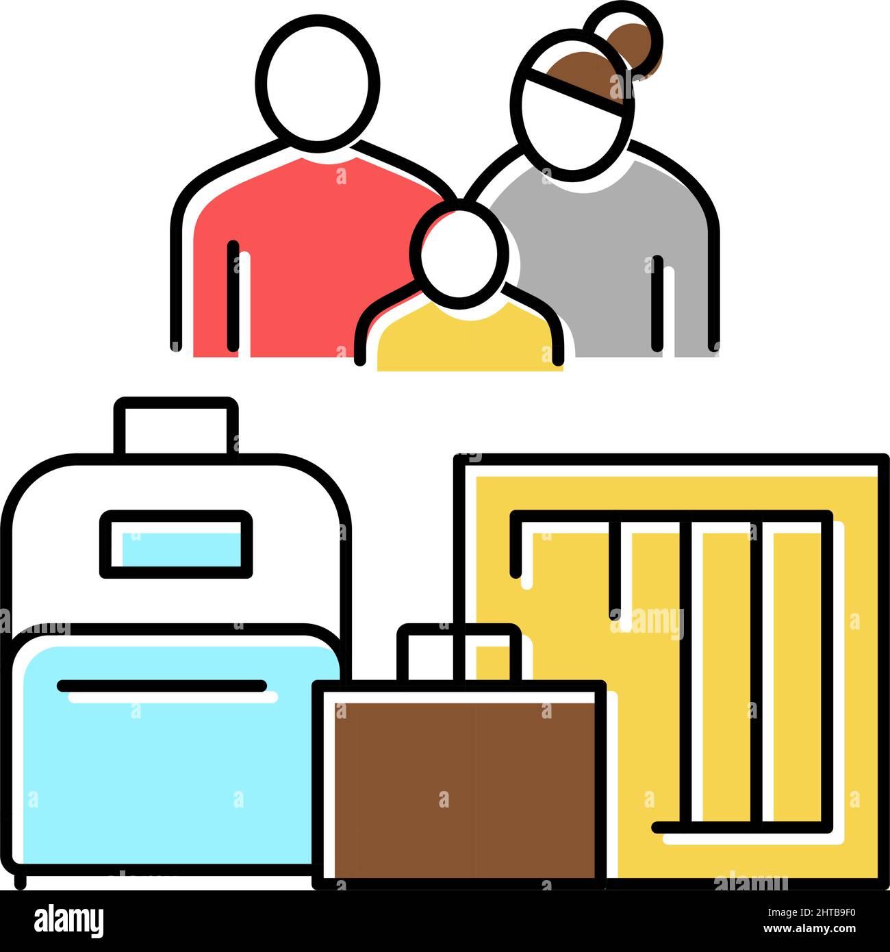 family refugee with luggage color icon vector illustration Stock Vector