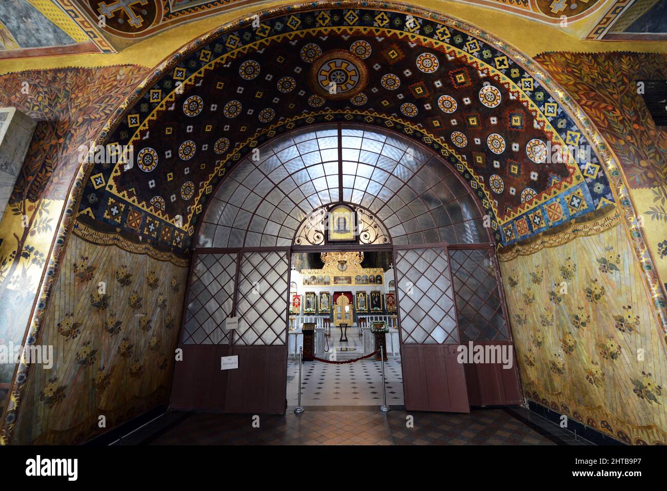 Interior of the Trapezna (Refectory) Church of Anthony and Theodosius of Ukrainian Orthodox Church at the Lavra monstery complex in Kyiv, Ukraine. Stock Photo