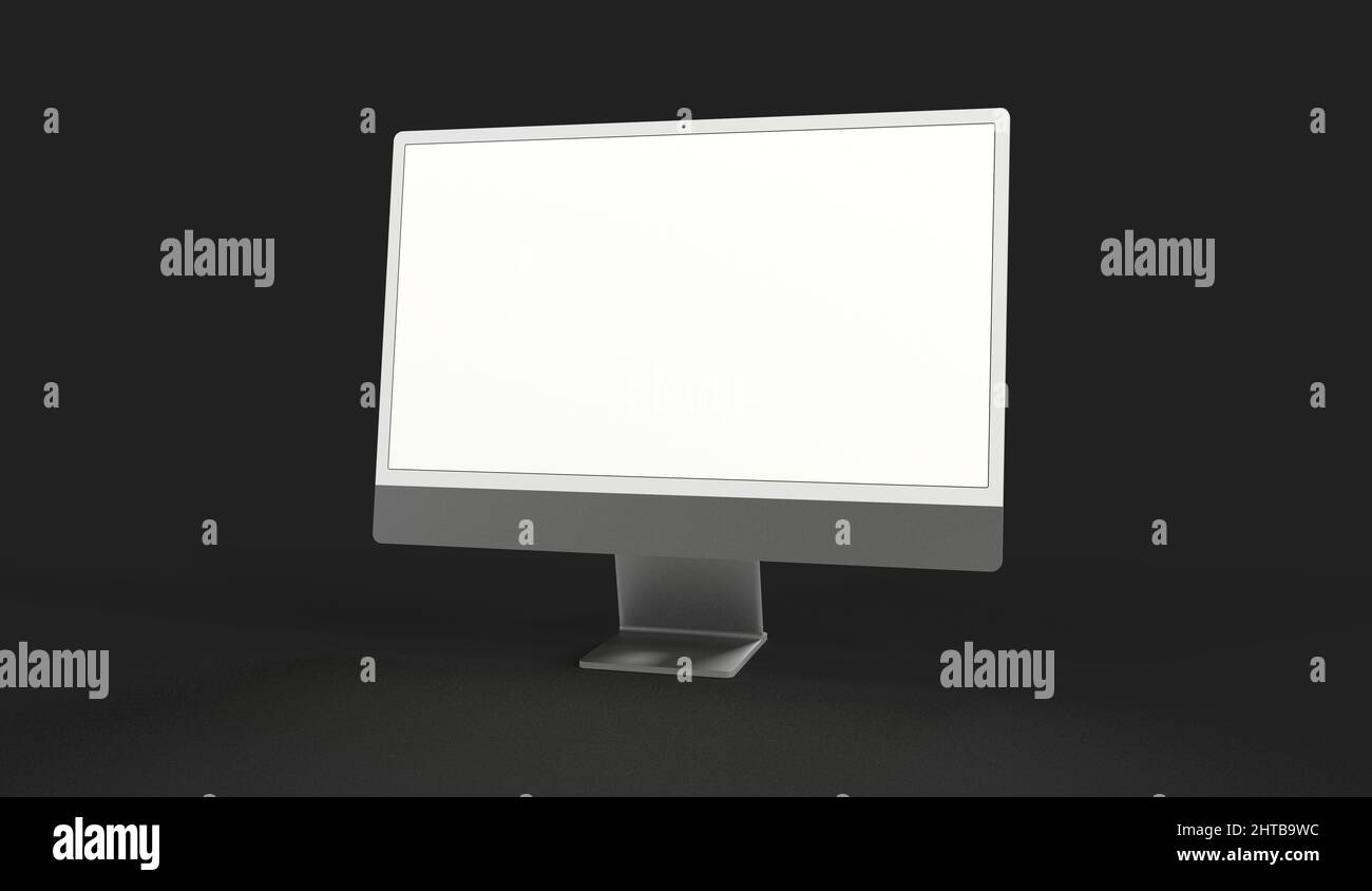 3D illustration of realistic flat-screen computer monitor mockup with a ...