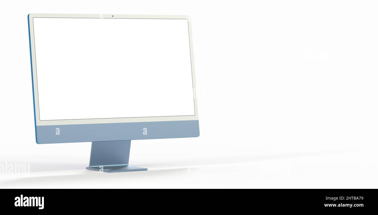 Realistic 3D computer with white screen isolated on a white background ...