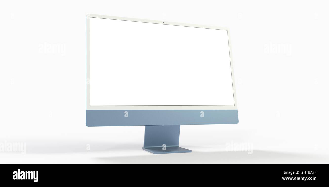 Realistic 3D computer with white screen isolated on a white background ...