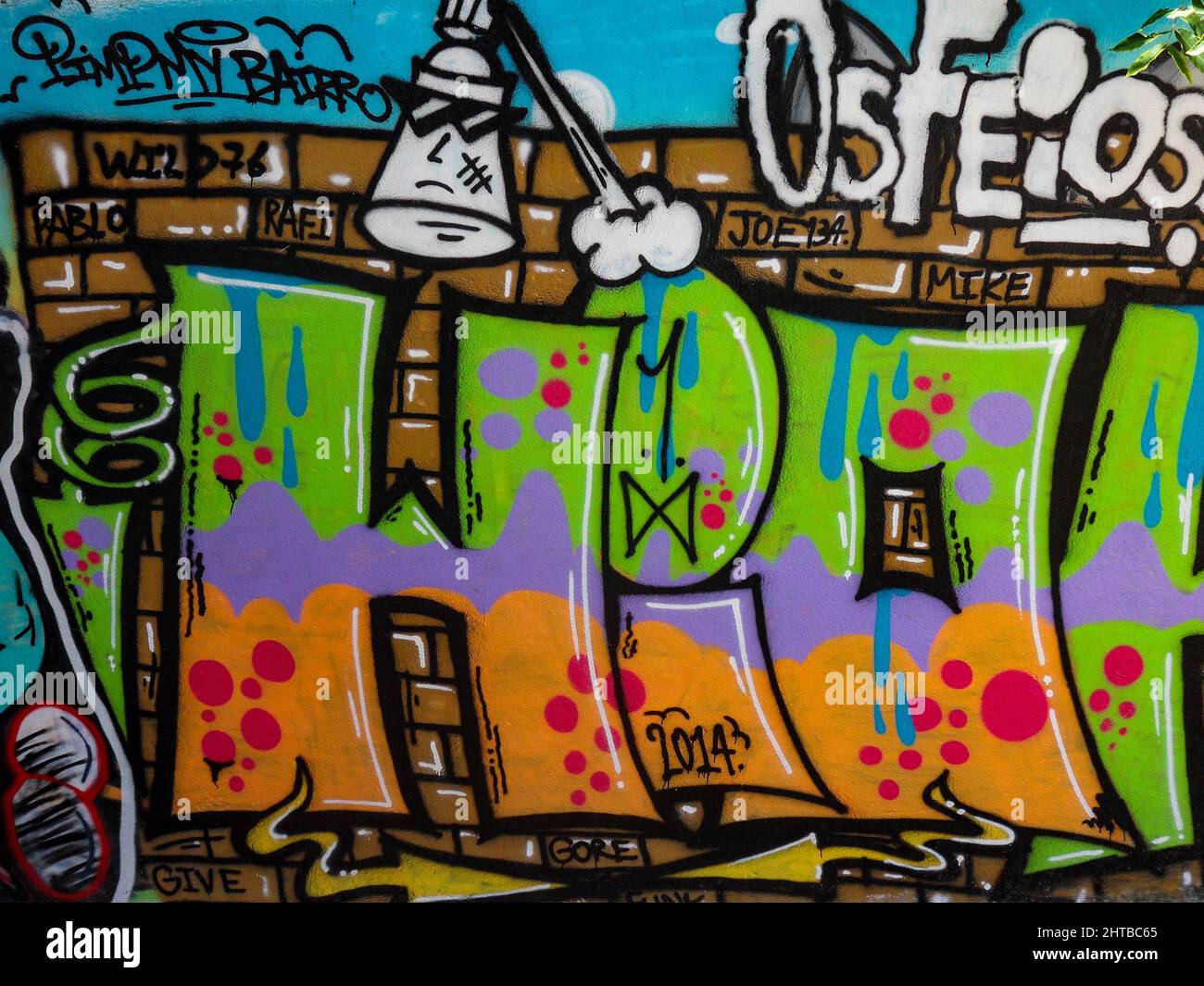 Closeup of a colorful grafitti on a house wall in lisbon Stock Photo