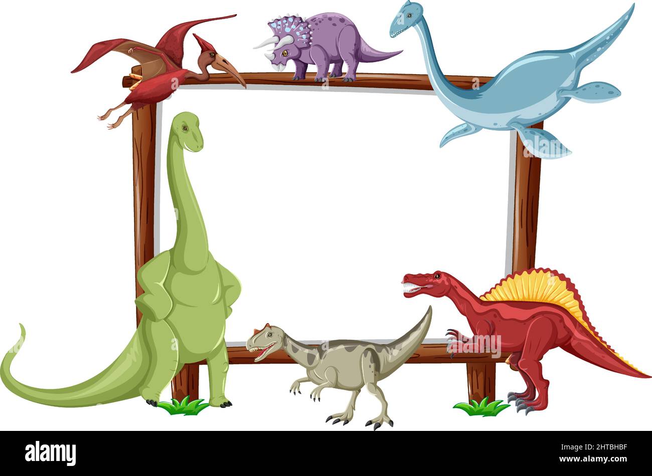 Group of dinosaurs around board on white background illustration Stock ...