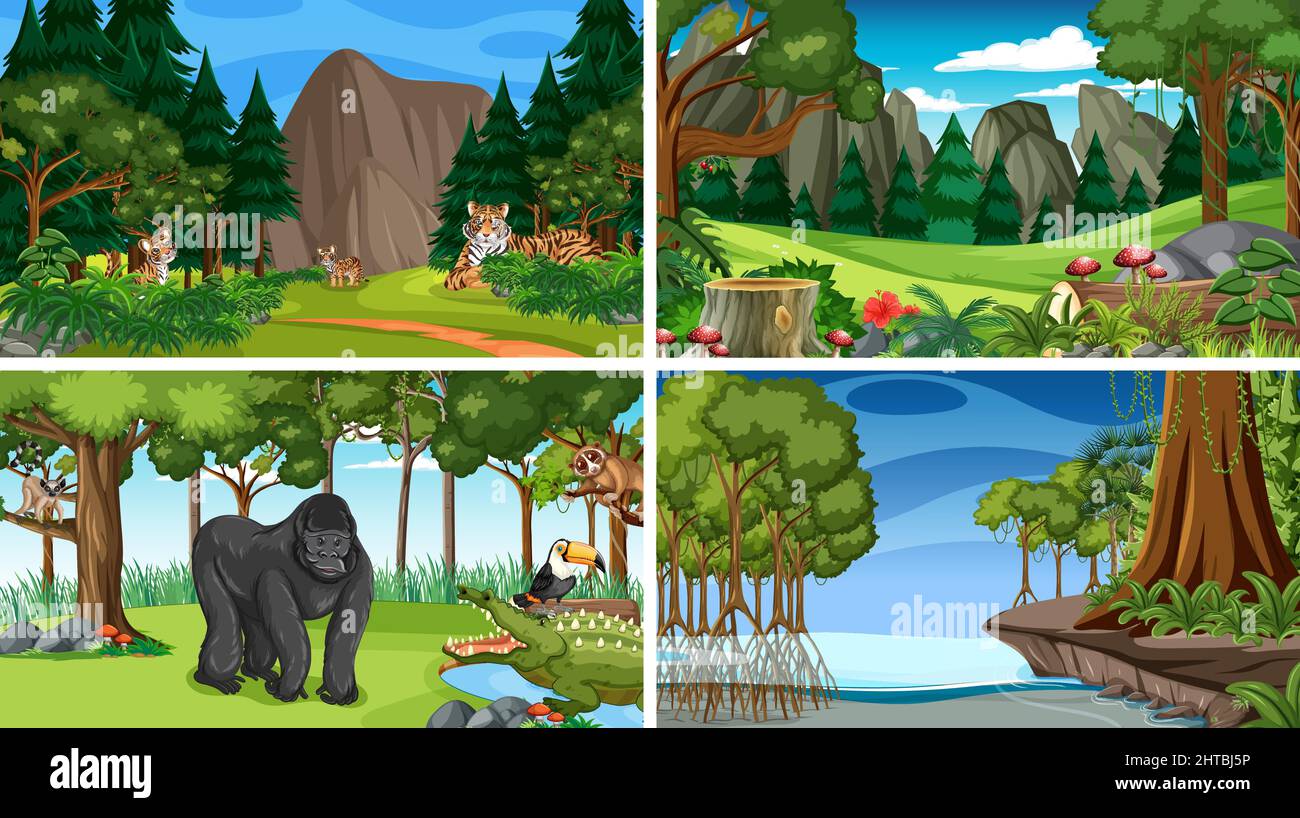 Scene with wild animals in forest illustration Stock Vector Image & Art ...