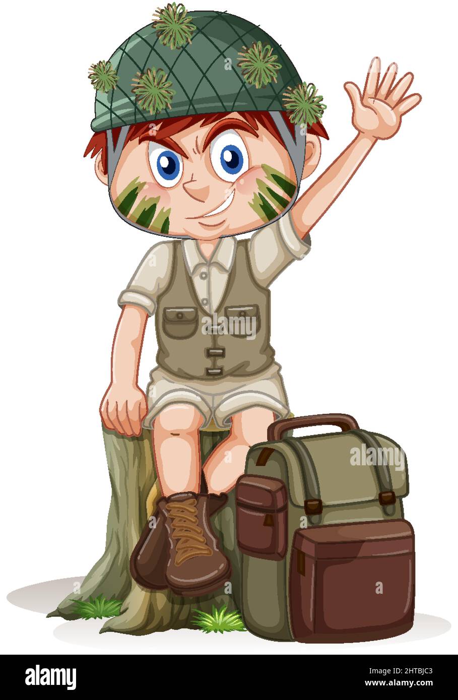 Little boy in camping outfit with backpack illustration Stock Vector ...