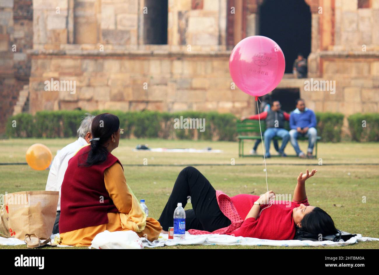 Family celebrating birthday at the park in Delhi India Stock Photo - Alamy