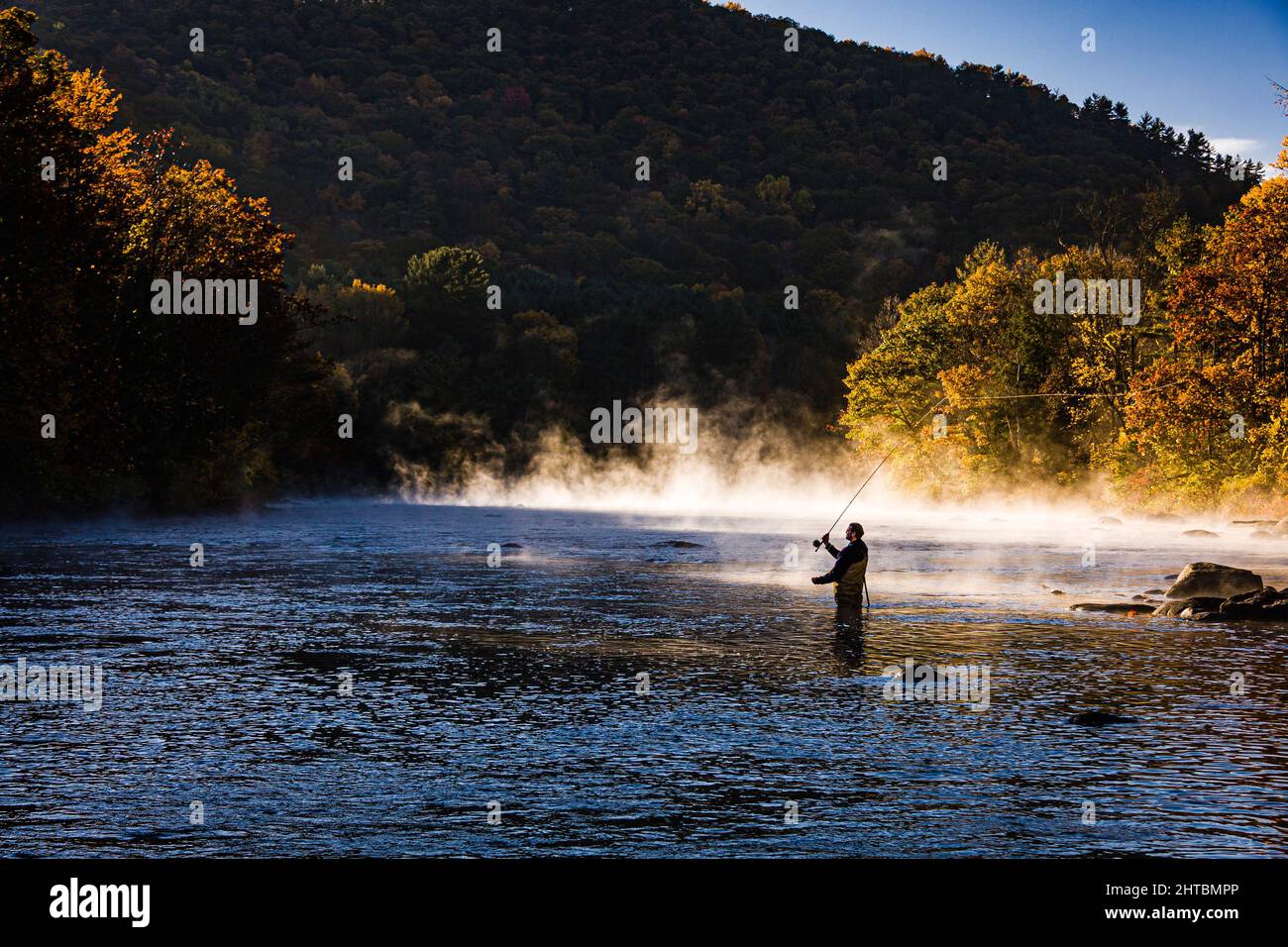 Fly Fisherman Housatonic River West Cornwall, Connecticut, USA Stock