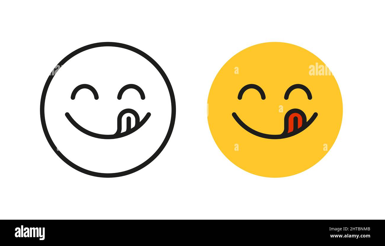 Yummy smile emoji with tongue lick mouth. Delicious tasty food symbol for  social network. Yummy and hungry icon. Savory gourmet. Enjoy food sign  Stock Vector Image & Art - Alamy