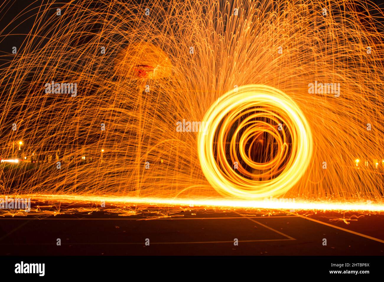 Beautiful steel wool long exposure image outdoors at night perfect